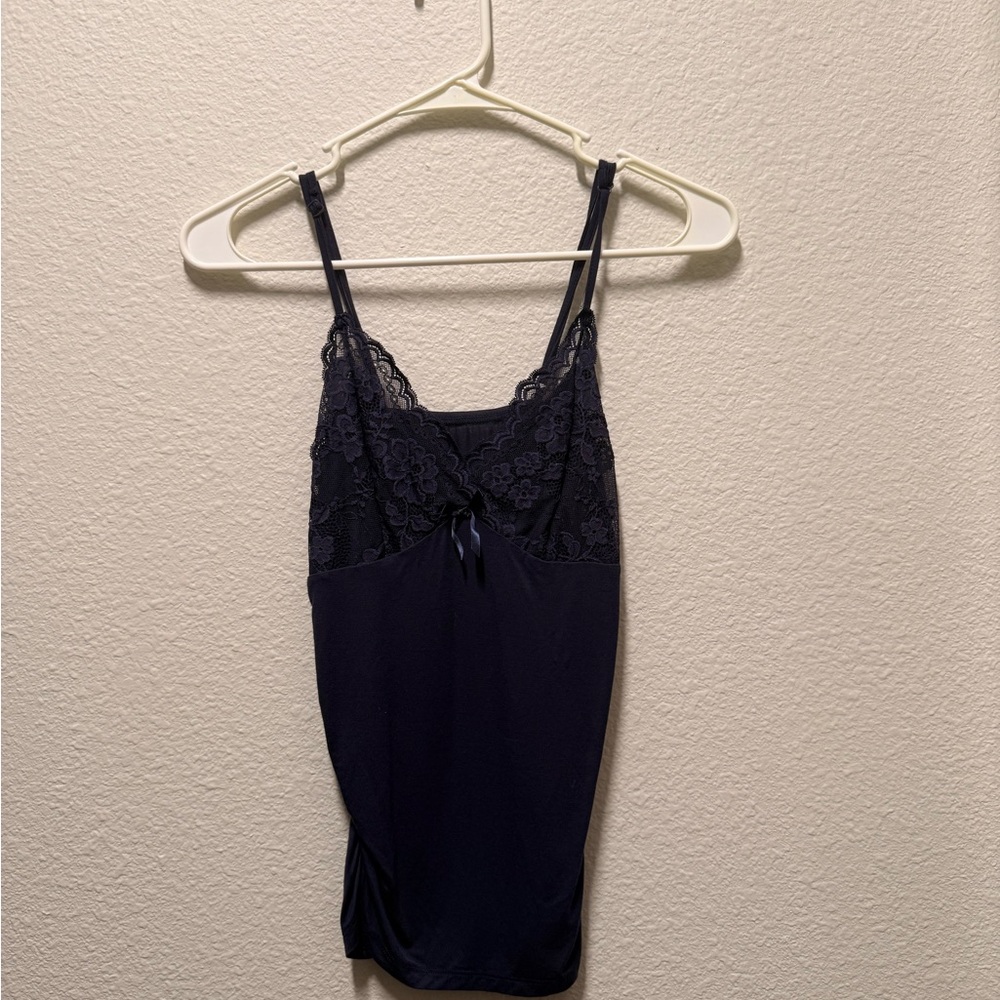 Elegant Lace Trim Navy Camisole